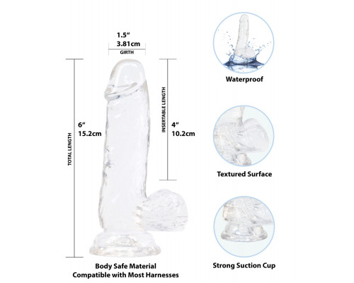 Прозорий фалоімітатор ADDICTION - Clear Dildo with Balls 6″, віброкуля в подарунок