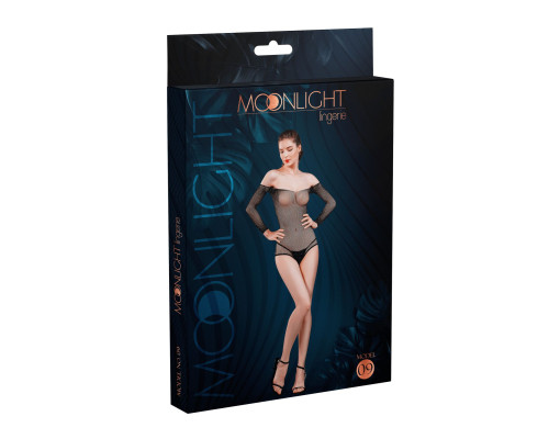 Сітчасте боді зі стразами Moonlight Model 09 Black, відкриті плечі