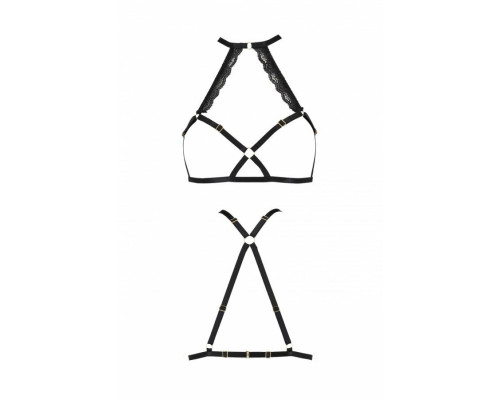 Портупея зі стреп з мереживом LORRY BRA black S/M - Passion Exclusive