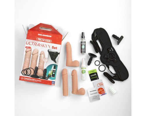 Набір для страпону Doc Johnson Vac-U-Lock Dual Density UltraSKYN Set, діаметр 3х4,5см