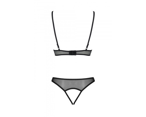 Комплект: бралет з ажурним ліфом та відкритими трусиками Christa Set with Open Bra black S/M — Passi