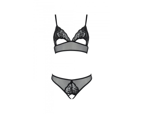 Комплект: бралет з ажурним ліфом та відкритими трусиками Christa Set with Open Bra black S/M — Passi
