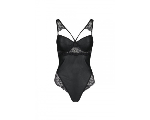Боді з еко-шкіри та мережива Loona Body black L/XL - Passion