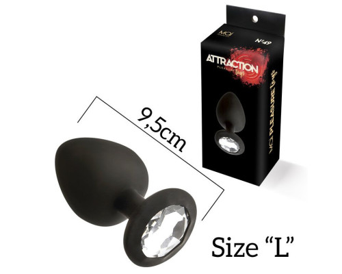 Анальна пробка з кристалом MAI Attraction Toys №49 Black, довжина 9,5 см, діаметр 4 см