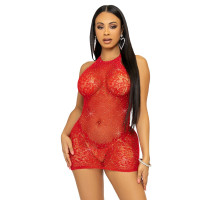Leg Avenue Rhinestone halter mini dress OS Red