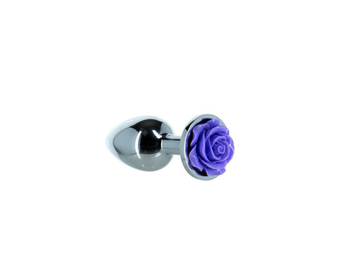 Металева анальна пробка Lux Active з трояндою - Rose Anal Plug - Purple, віброкуля в подарунок