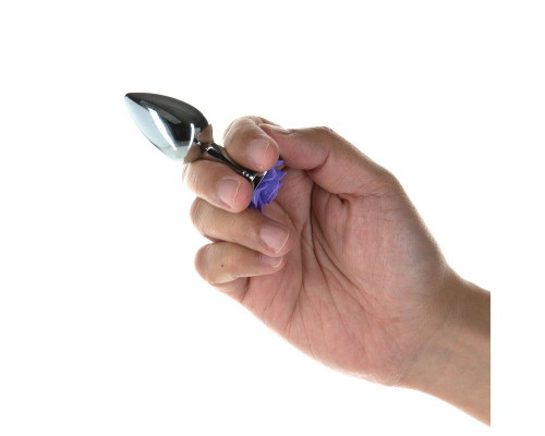 Металева анальна пробка Lux Active з трояндою - Rose Anal Plug - Purple, віброкуля в подарунок