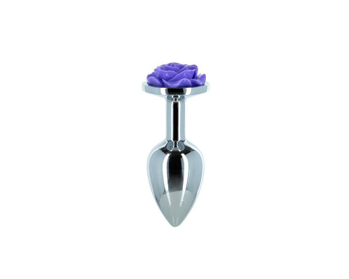 Металева анальна пробка Lux Active з трояндою - Rose Anal Plug - Purple, віброкуля в подарунок