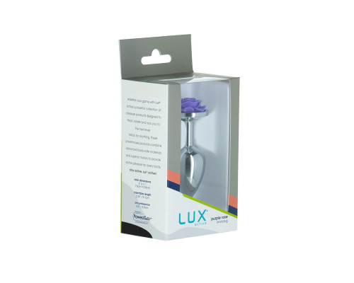 Металева анальна пробка Lux Active з трояндою - Rose Anal Plug - Purple, віброкуля в подарунок