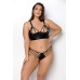 Комплект з екошкіри з люверсами та ремінцями Malwia Bikini black 4XL/5XL — Passion, бра та трусики