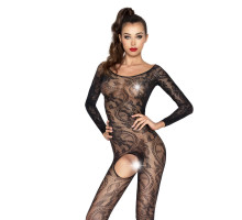 Бодистокинг Passion BS042 black, комбинезон, длинный рукав, закрытое плечо