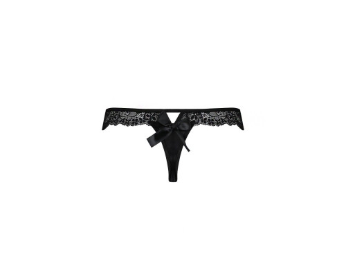 Мереживні трусики-танга з атласним бантиком Naja Thong black S/M - Passion