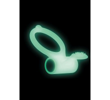 Эрекционное кольцо Dorcel Power Clit White PHOSPHO с вибрацией, белое, светится в темноте