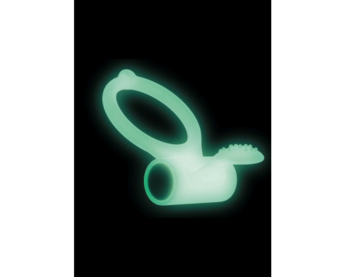 Эрекционное кольцо Dorcel Power Clit White PHOSPHO с вибрацией, белое, светится в темноте