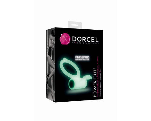 Эрекционное кольцо Dorcel Power Clit White PHOSPHO с вибрацией, белое, светится в темноте