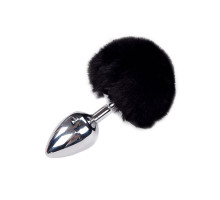 Металева анальна пробка Кролячий хвостик Alive Fluffy Plug L Black, діаметр 3,9 см