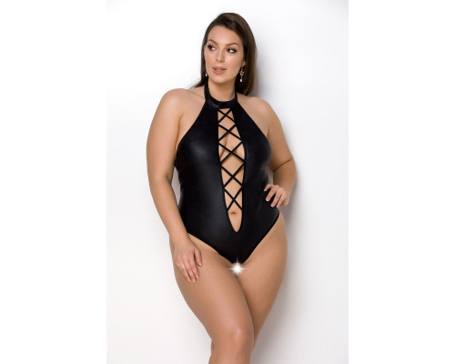 Боді з еко-шкіри з імітацією шнурівки та відкритим доступом Nancy Body black 6XL/7XL - Passion