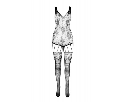 Ажурный бодистокинг с имитацией чулок Passion BS074 black