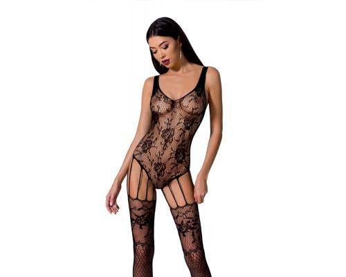 Ажурный бодистокинг с имитацией чулок Passion BS074 black