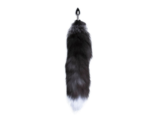 Металлическая анальная пробка Лисий хвост Alive Black And White Fox Tail S