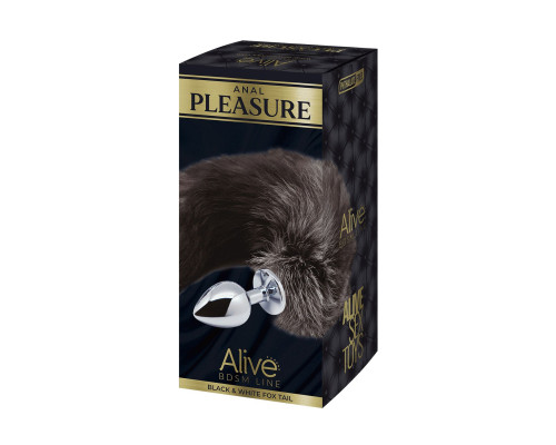 Металлическая анальная пробка Лисий хвост Alive Black And White Fox Tail S