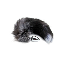 Металлическая анальная пробка Лисий хвост Alive Black And White Fox Tail S