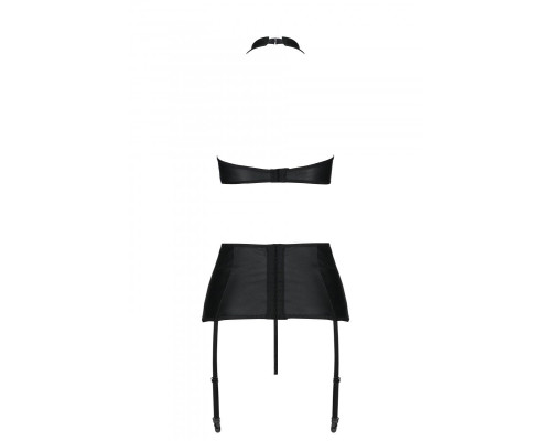 Комплект з еко-шкіри з імітацією шнурівки Nancy Set black XXL/XXXL - Passion топ, трусики та пояс дл