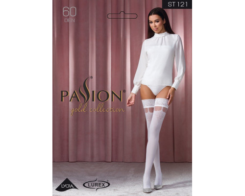 Панчохи Passion ST121 1/2 білі, на ажурній силіконовій резинці, з квітковим орнаментом та вертикальн