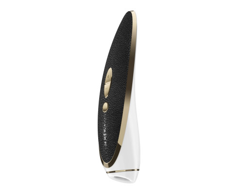 Satisfyer Luxury Pret-a-Porter - вакуумний стимулятор клітора White зі вставкою з чорної шкіри