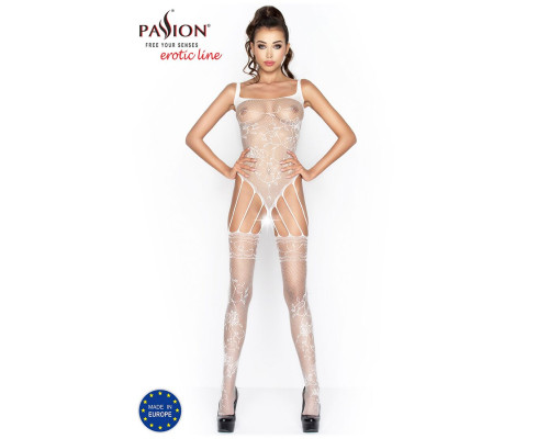 Бодистокинг Passion BS034 white, комбинезон, имитация боди и чулок