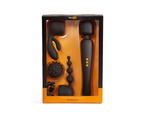 Вібромасажер із трьома насадками Pornhub Supercharge Wand Set, потужний