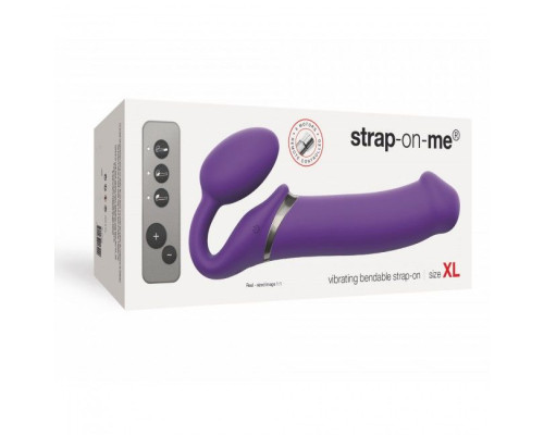 Безремневой страпон с вибрацией Strap-On-Me Vibrating Violet XL, диаметр 4,5см, пульт ДУ, регулируем