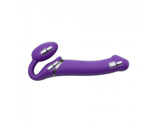 Безремневой страпон с вибрацией Strap-On-Me Vibrating Violet XL, диаметр 4,5см, пульт ДУ, регулируем