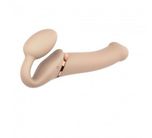 Безремневой страпон с вибрацией Strap-On-Me Vibrating Flesh L, диаметр 3,7см, пульт ДУ, регулируемый