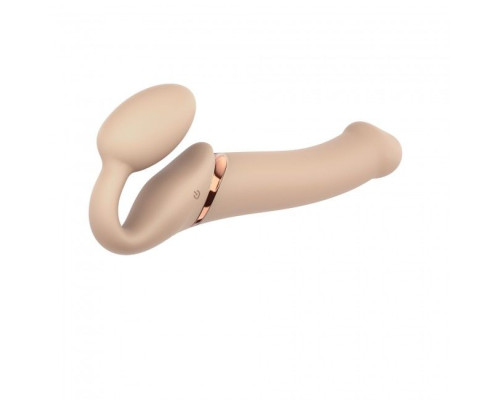 Безремневой страпон с вибрацией Strap-On-Me Vibrating Flesh L, диаметр 3,7см, пульт ДУ, регулируемый