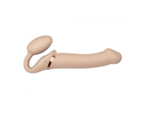 Безремневой страпон с вибрацией Strap-On-Me Vibrating Flesh L, диаметр 3,7см, пульт ДУ, регулируемый