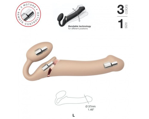 Безремневой страпон с вибрацией Strap-On-Me Vibrating Flesh L, диаметр 3,7см, пульт ДУ, регулируемый