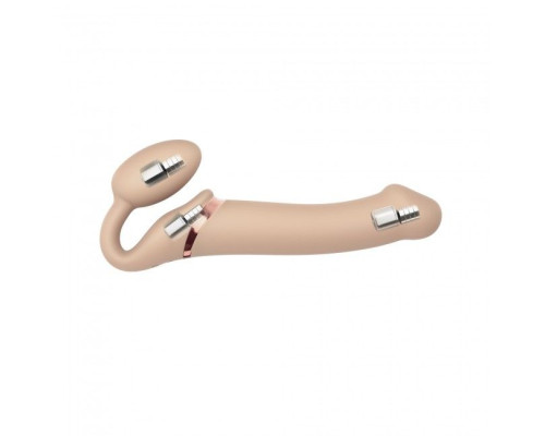 Безремневой страпон с вибрацией Strap-On-Me Vibrating Flesh L, диаметр 3,7см, пульт ДУ, регулируемый