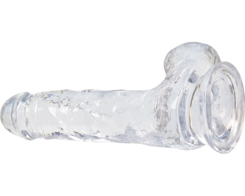 Прозорий фалоімітатор на присосці ADDICTION - Clear Dildo with Balls 7″, віброкуля у подарунок