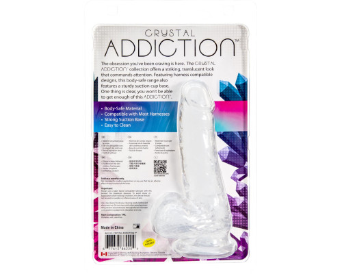 Прозорий фалоімітатор на присосці ADDICTION - Clear Dildo with Balls 7″, віброкуля у подарунок