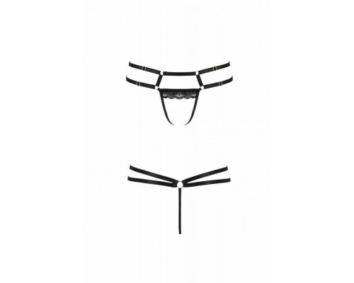 Трусики-стрінги зі стреп та мереживом LORRY THONG black L/XL - Passion Exclusive