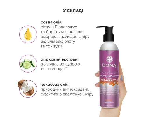 Масажний лосьон DONA Sassy – Tropical Tease (235 мл) зволожувальний з афродизіаками та феромонами