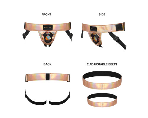 Трусики для страпона Strap-On-Me Leatherette Harness CURIOUS - HOLOGRAPHIC ROSE GOLD