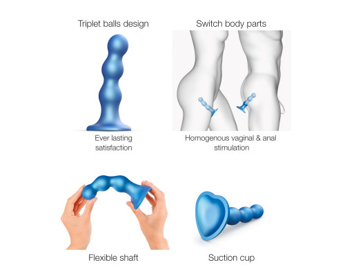 Насадка для страпона Strap-On-Me DILDO PLUG BALLS BLEU METALLIC - M