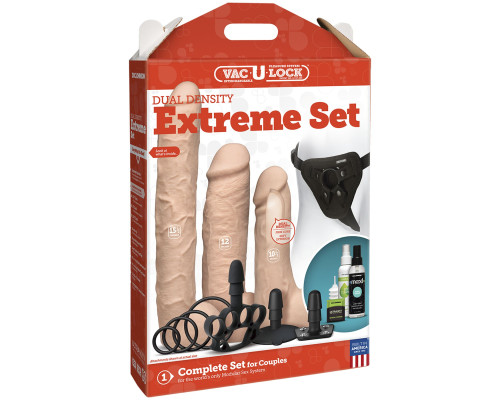 Набір для страпона Doc Johnson Vac-U-Lock Dual Density Extreme Set, діаметр: 7,72 см, 2×6,99 см