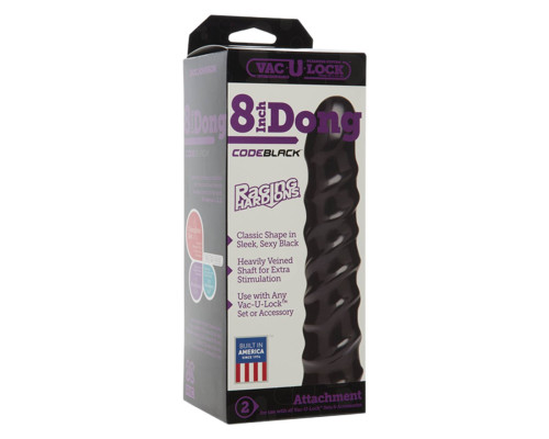 Ділдо Doc Johnson CodeBlack - 8 Inch Raging Vac-U-Lock із стимулюючим рельєфом, діаметр 3,8 см