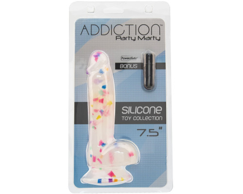 Фалоімітатор з конфетті ADDICTION - PARTY MARTY - 7.5 "- FROST &CONFETTI, 19 см, силікон, вібропуля