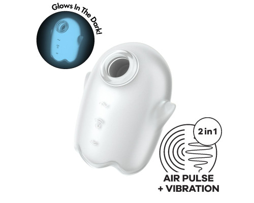 Вакуумний кліторальний стимулятор із вібрацією Satisfyer Glowing Ghost White