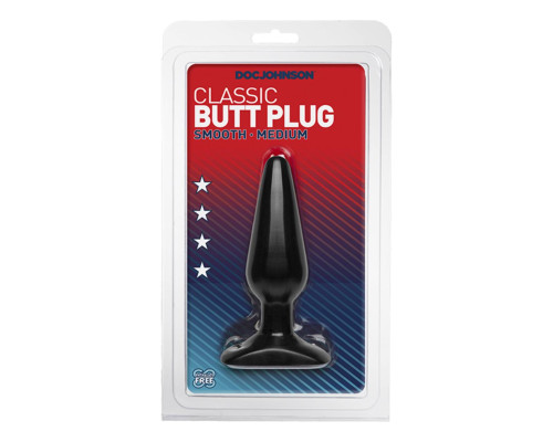 Анальна пробка Doc Johnson Smooth Classic Medium - Black, макс. діаметр 3,8 см