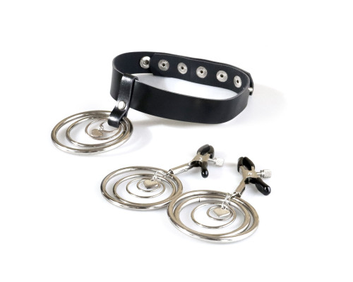 Набір чокер + затискачі Art of Sex - Choker and Nipple clamps Triada, колір чорний